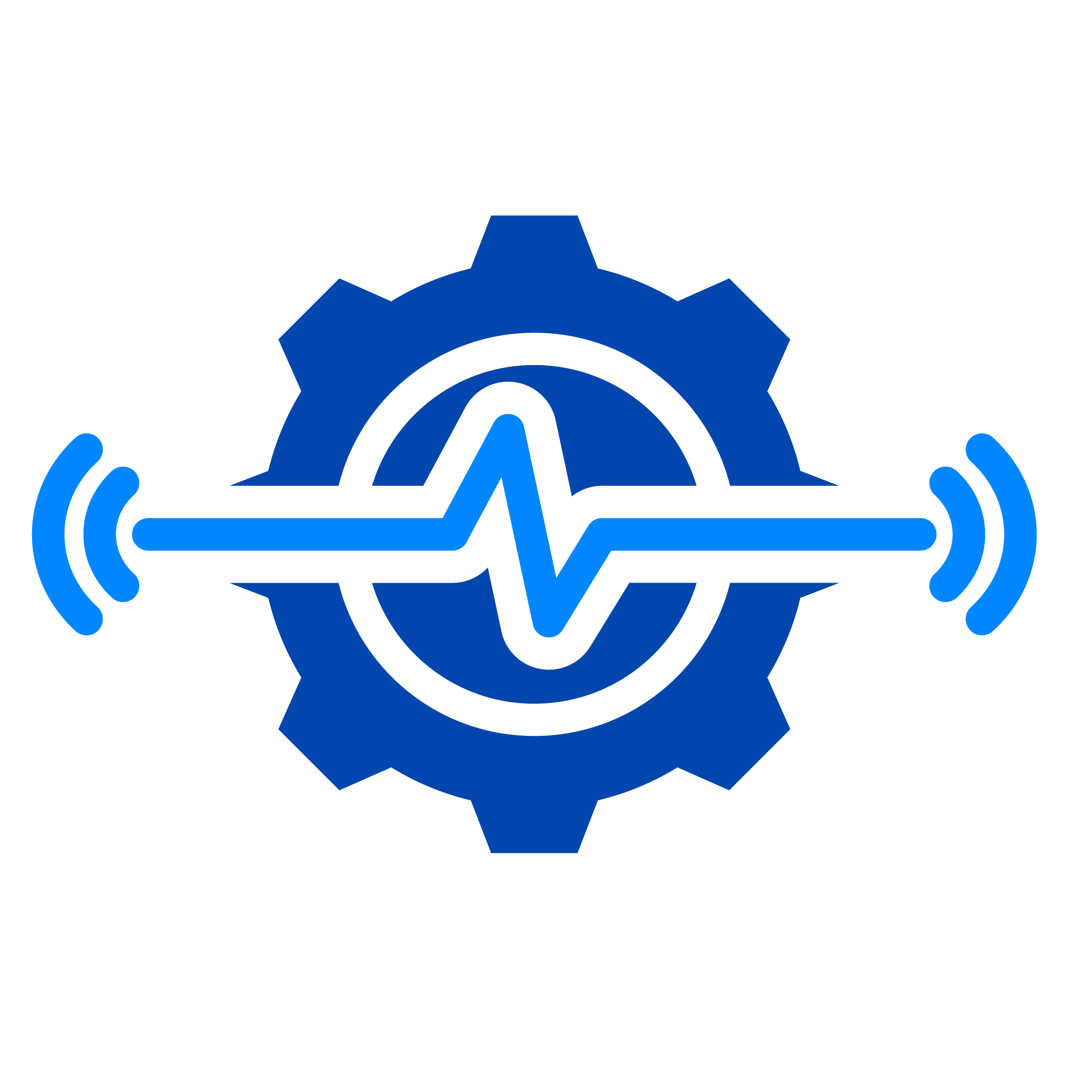Icon representing a sensor heartbeat on a gear.