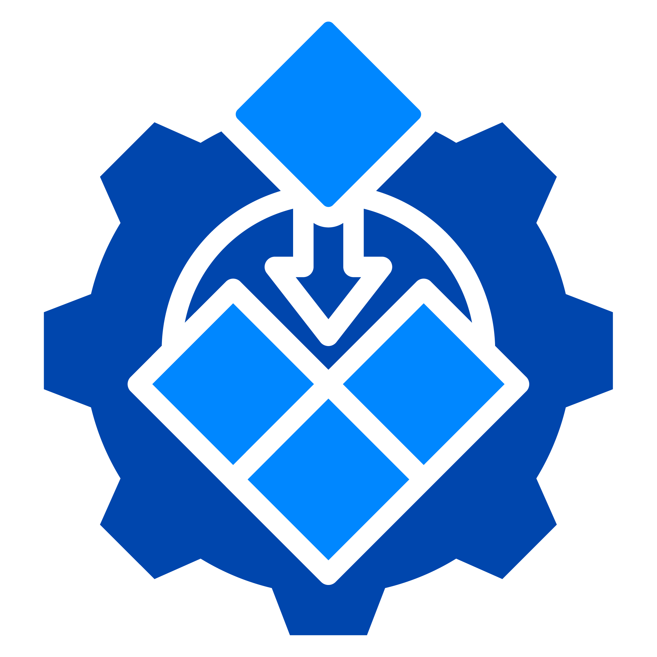 Icon representing pieces coming together onto a gear.