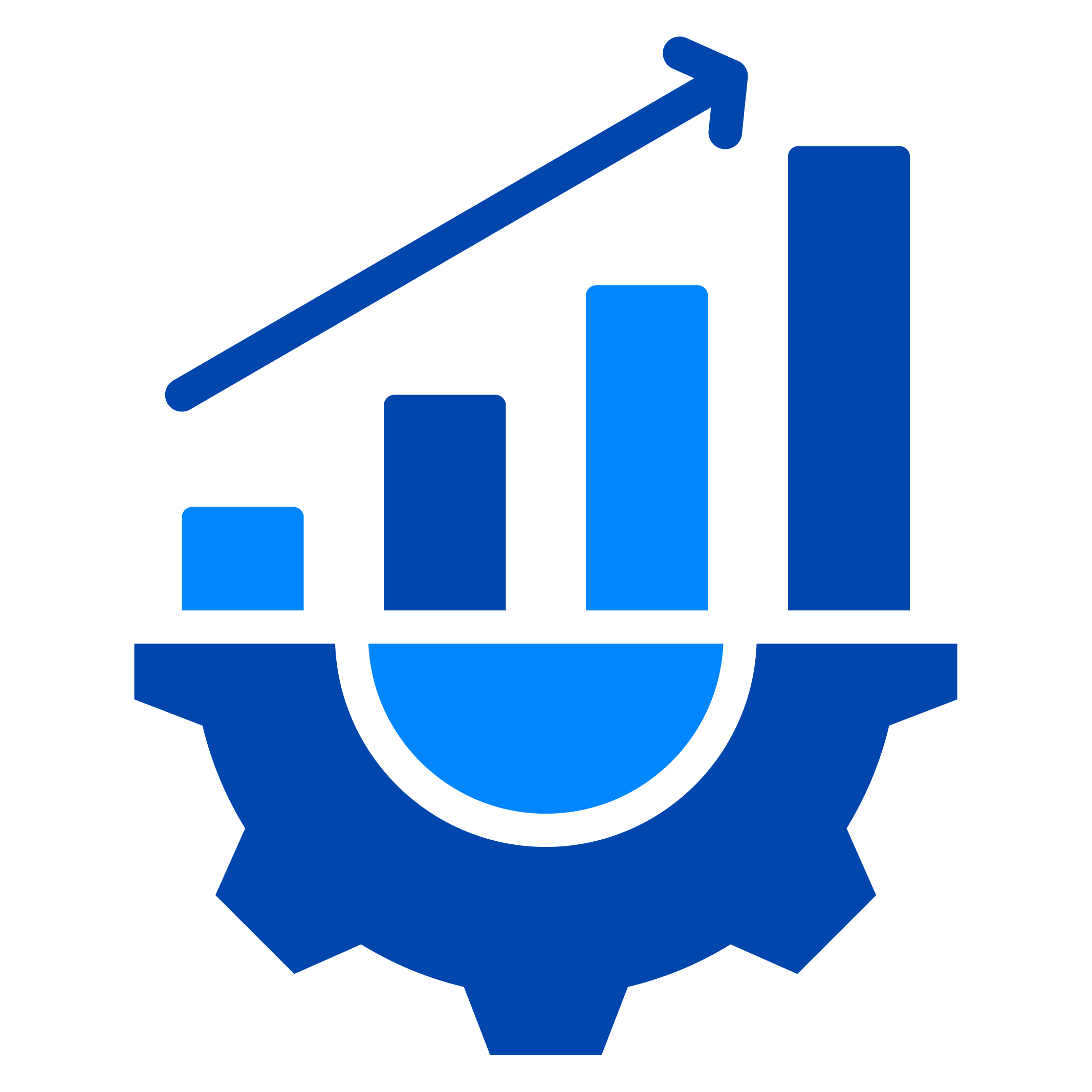 Icon representing scalable factory growth with a gear and bar graph.