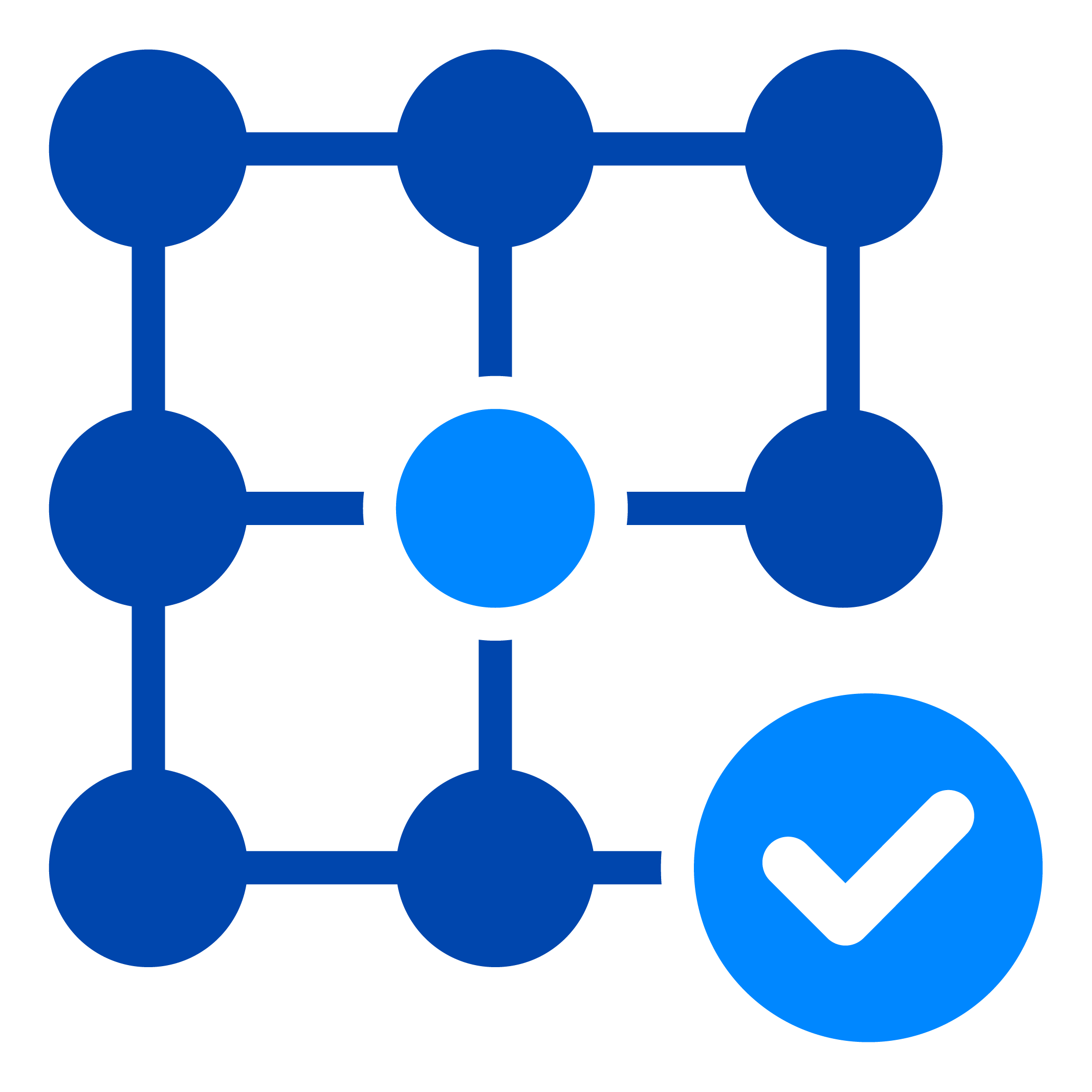 Icon representing connected elements using colored dots.