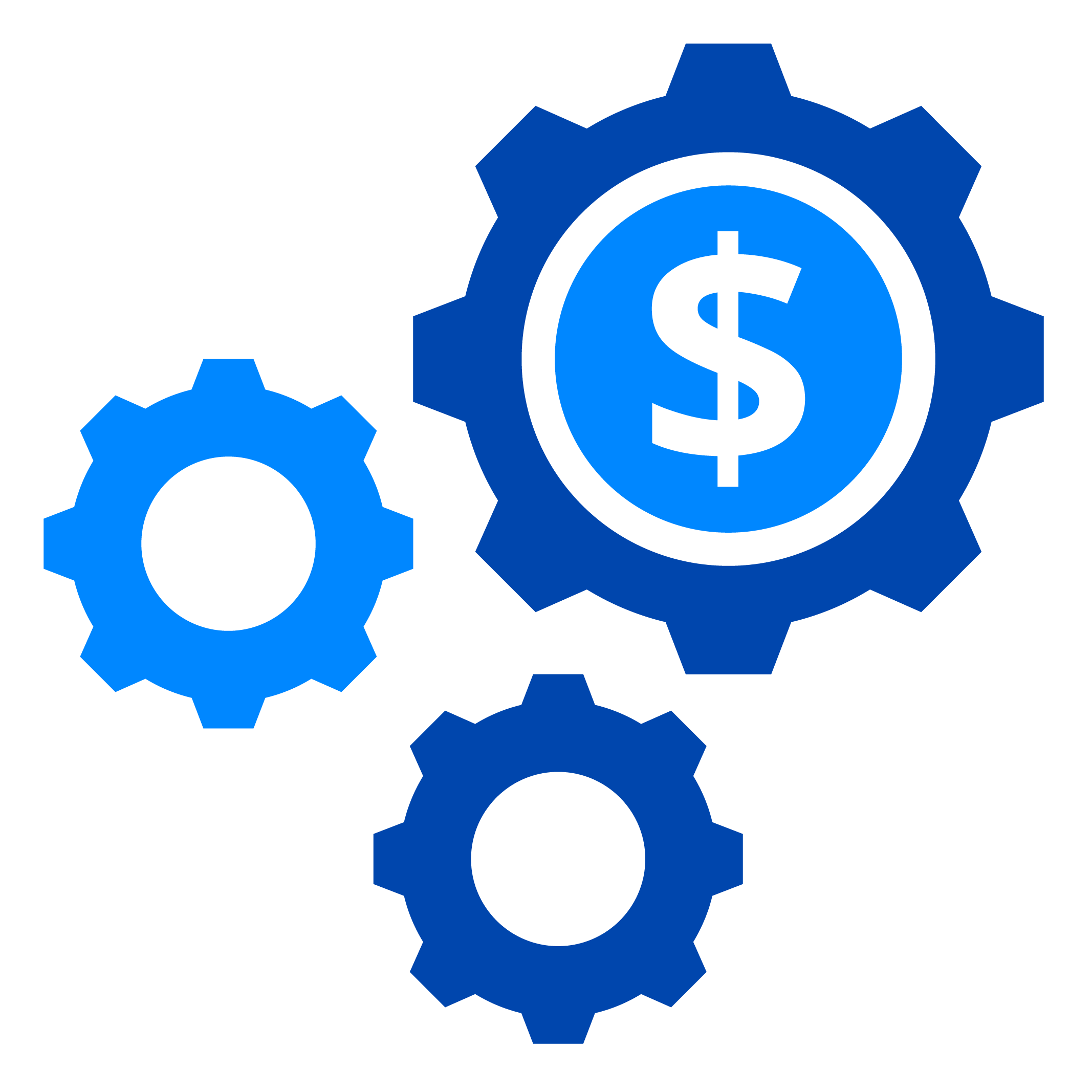 Icon of three gears with the largest having a dollar sign inside